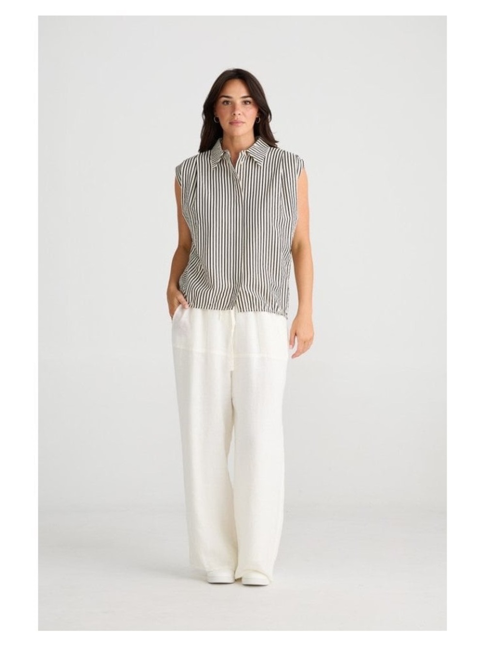 Brave+True Sleeveless Striped Collared Blouse in Black and White